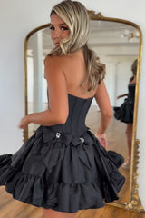 Black Homecoming Dresses Corset Strapless A Line Short Cocktail Dresses With Bows