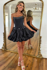 Black Homecoming Dresses Corset Strapless A Line Short Cocktail Dresses With Bows