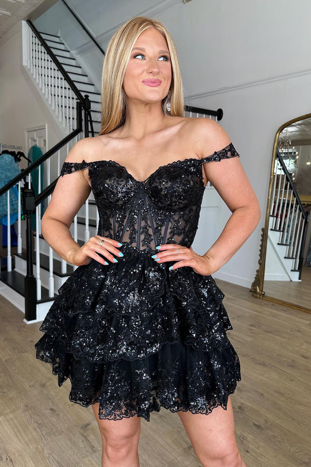 Black Homecoming Dress Corset Tiered Lace A-Line Short Prom Dress Suzhoufashion Black Homecoming Dress Corset Tiered Lace A-Line Short Prom Dress Suzhoufashion