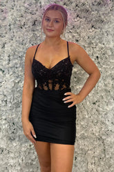 Black Homecoming Dresses Corset Tight Short Cocktail Dresses With Appliques