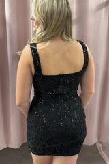 Black Homecoming Dresses Corset Tight Short Sequin Prom Dress