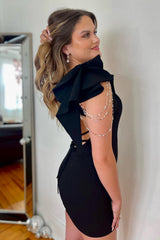Black Homecoming Dresses Fringed Tight Short Cocktail Dresses with Ruffles