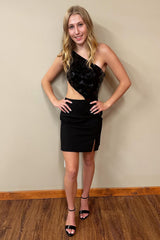Black Homecoming Dresses Mirror One Shoulder Tight Short Cocktail Dresses