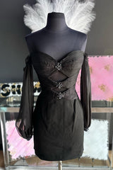 Black Homecoming Dresses Off The Shoulder Sweetheart Bodycon Prom Dress