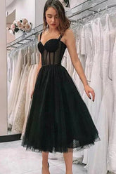 Black Homecoming Dresses Polka Dots A Line Prom Dress
