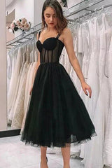 Black Homecoming Dresses Polka Dots A Line Prom Dress