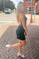 Black Homecoming Dresses Sequin Lace-Up Back Prom Dress