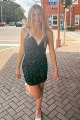 Black Homecoming Dresses Sequin Lace-Up Back Prom Dress