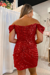 Black Homecoming Dresses Sequin Off the Shoulder Tight Short Cocktail Dresses