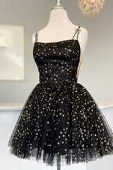 Black Homecoming Dresses Sequin Stars A-Line Short Cocktail Dresses