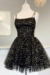 Black Homecoming Dresses Sequin Stars A-Line Short Cocktail Dresses