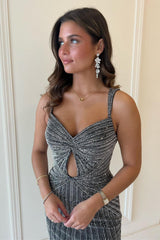 Black Homecoming Dresses Spaghetti Straps Beaded Tight Short Cocktail Dresses with Keyhole