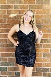 Black Homecoming Dresses Spaghetti Straps Fringed Tight Short Cocktail Dresses