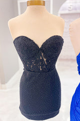 Black Homecoming Dresses Strapless Corset Tight Prom Dress with Sequin