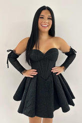 Black Homecoming Dresses Sweetheart A Line Corset Prom Dress
