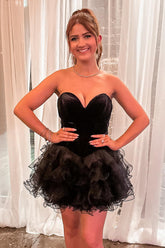 Black Homecoming Dresses Sweetheart A Line Tiered Short Cocktail Dresses