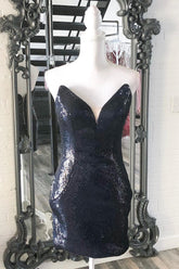 Black Homecoming Dresses Sweetheart Sequin Tight Short Cocktail Dresses