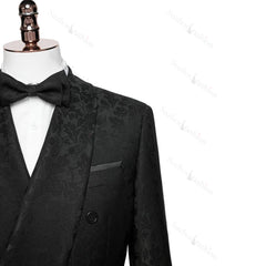 Black Jacquard Shawl Lapel Double Breasted Wedding Suit