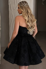 Black Lace A Line Homecoming Dress with Sweetheart Neckline and 3D Flowers