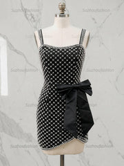 Black Pearl Lattice Short Homecoming Dresses with Satin Bow