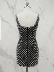 Black Pearl Lattice Short Homecoming Dresses with Satin Bow