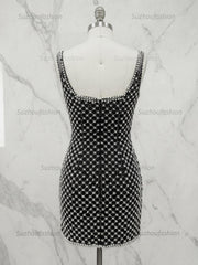 Black Pearl Lattice Short Homecoming Dresses with Satin Bow