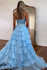 Black Prom Dress A Line Sweetheart Ruffled Corset Long Formal Dress With Slit