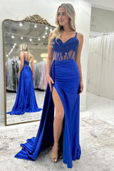 Black Prom Dress Appliqued Corset Side Cape Long Formal Dress With Slit