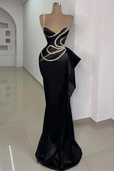 Black Prom Dress Mermaid One Shoulder Sleeveless Formal Dress With Lace