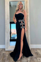 Black Prom Dress Mermaid Sweetheart Long Formal Dress With Slit