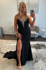 Black Prom Dress Sweetheart Mermaid Long Formal Dress With Slit