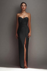 Suzhoufashion Black Sheath Sweetheart Long Satin Prom Dress With Slit