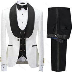 Black Three Piece Shawl Lapel Jacquard Wedding Suit