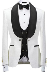Black Three Piece Shawl Lapel Jacquard Wedding Suit