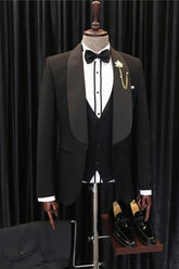 Black Three Piece Shawl Lapel Wedding Suit
