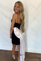 Black Tight Homecoming Dresses Spaghetti Straps Short Cocktail Dresses With Bow