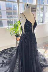 Black Wedding Dress Spaghetti Straps Sleeveless Long Lace Sequins Bridal Gown