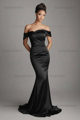 Champagne Wedding Guest Dress Satin Sheath Long Formal Dress