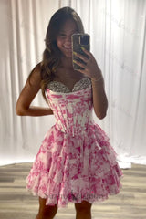 Blue A Line Homecoming Dresses Floral Corset Short Cocktail Dresses With Beading