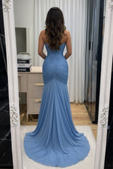 Blue Chiffon Mermaid Prom Dress with Ruched Sweetheart Bodice