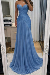 Blue Chiffon Mermaid Prom Dress with Ruched Sweetheart Bodice
