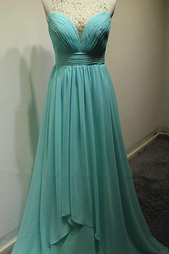 Blue Chiffon Sexy Evening Dress Ruffle Popular Long Dress with Beadings