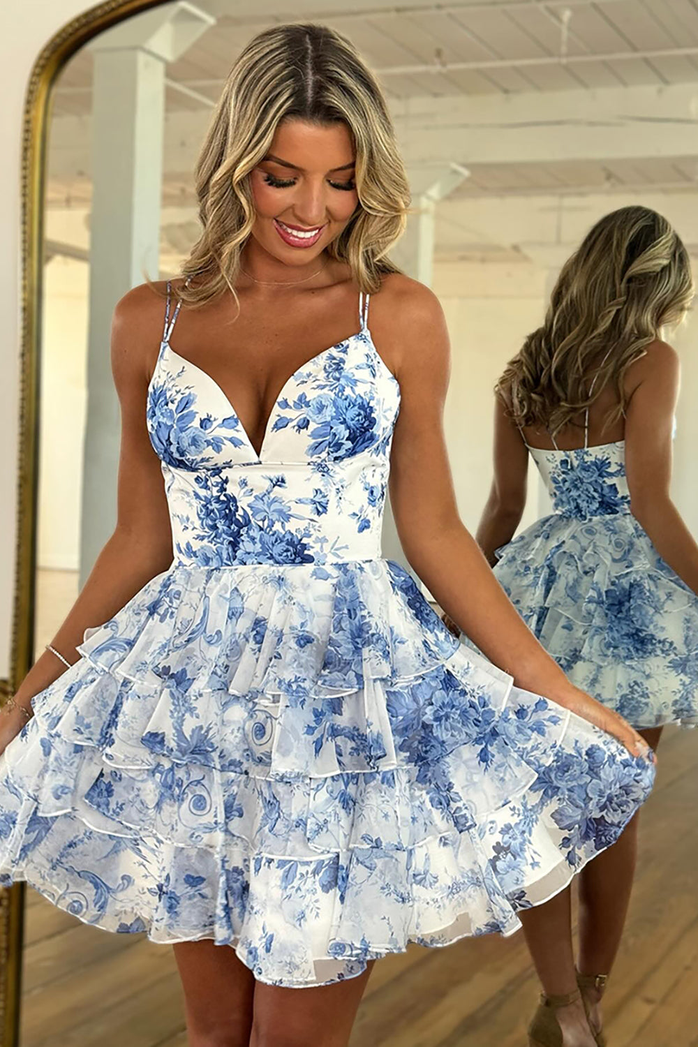 Cocktail Floral Homecoming Dresses Stacees 2026 A-Line Floral Print Chiffon Tiered Ruffle Homecoming Dress Cocktail Floral Homecoming Dresses Stacees 2026 A-Line Floral Print Chiffon Tiered Ruffle Homecoming Dress