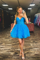 Blue Homecoming Dresses A Line Corset Short Cocktail Dresses