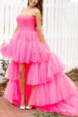 Blue Homecoming Dresses A-Line High Low Strapless Prom Dress with Ruffles