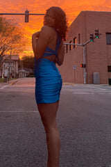 Blue Homecoming Dresses Beaded Tight Short Cocktail Dresses