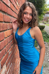 Blue Homecoming Dresses Beaded Tight Short Cocktail Dresses