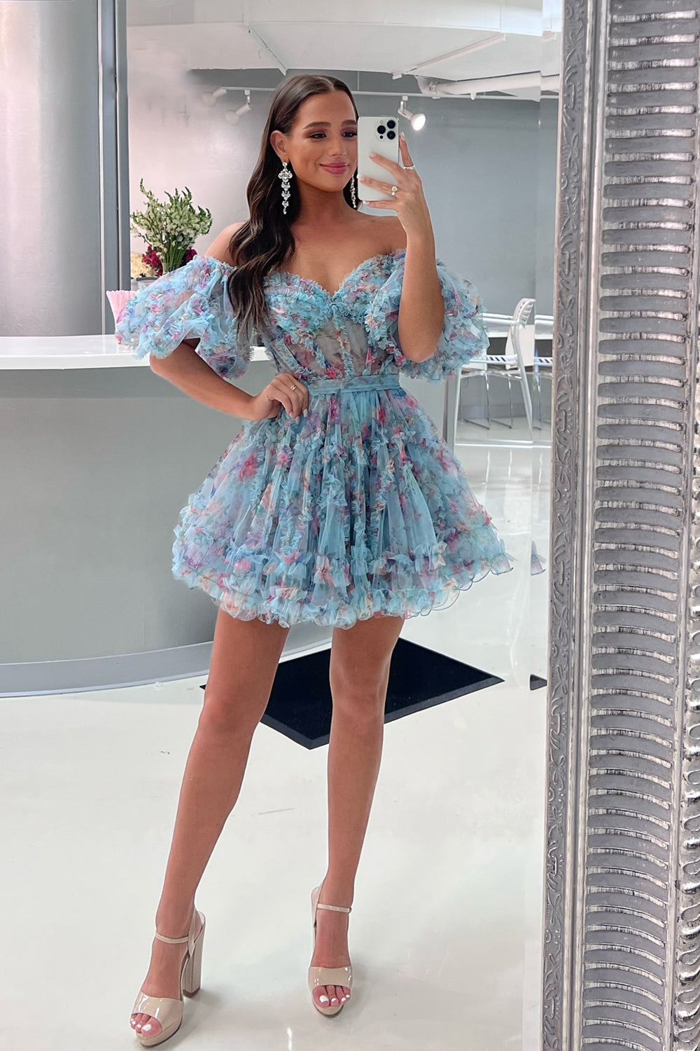 Suzhoufashion Blue Homecoming Dresses Corset Off The Shoulder Floral A-Line Short Cocktail Dresses suzhoufashion Suzhoufashion Blue Homecoming Dresses Corset Off The Shoulder Floral A-Line Short Cocktail Dresses suzhoufashion