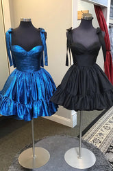 Blue Homecoming Dresses Metallic Spaghetti Straps A Line Tiered Short Cocktail Dresses