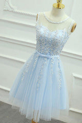Blue Homecoming Dresses Round Neck A Line Prom Dress